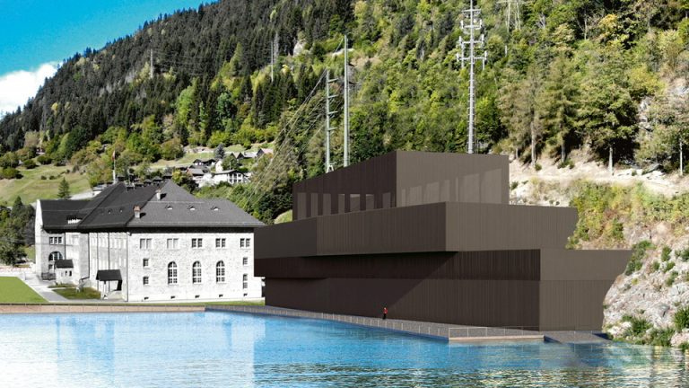 A rendering of the new Ritom pumped storage power plant in Switzerland. Credit: SBB